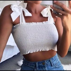 White Bow Tie Smocked Tank Top